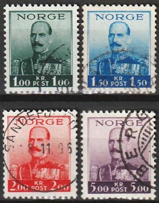 FRIMÆRKER NORGE | 1937 - AFA 192-95 - Kong Haakon - i sæt - Stemplet